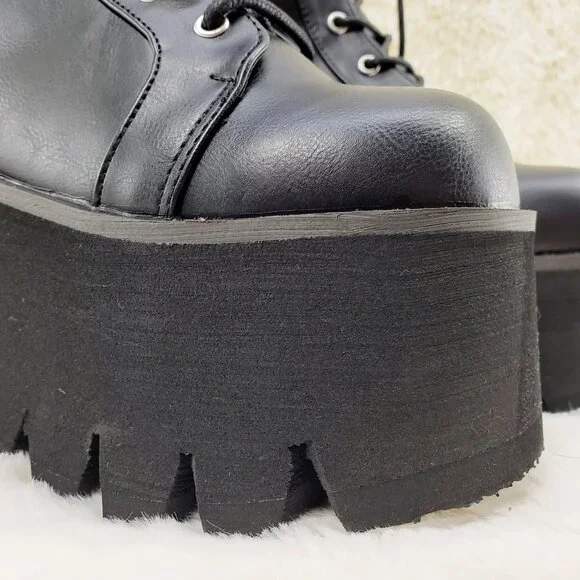 Ashes Black Matte Platform Goth Punk Mid Calf Combat Boots - Picture 6 of 14